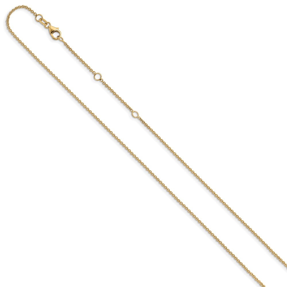 18 Inch 10K Yellow Gold 1.4mm Round Cable 1In+1In Adjustable Chain Necklace