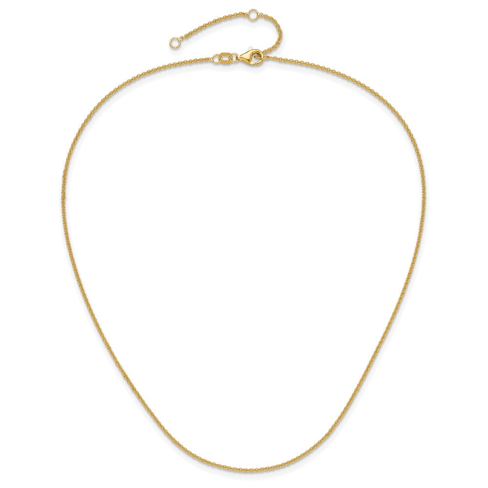 18 Inch 10K Yellow Gold 1.4mm Round Cable 1In+1In Adjustable Chain Necklace