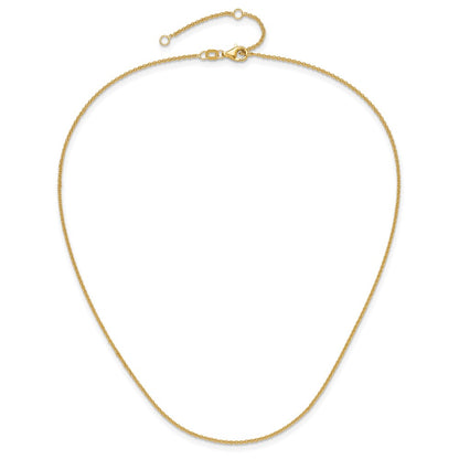 18 Inch 10K Yellow Gold 1.4mm Round Cable 1In+1In Adjustable Chain Necklace