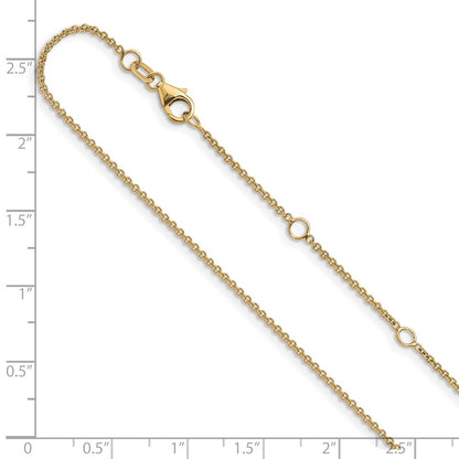 18 Inch 10K Yellow Gold 1.4mm Round Cable 1In+1In Adjustable Chain Necklace