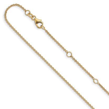 18 Inch 10K Yellow Gold 1.4mm Round Cable 1In+1In Adjustable Chain Necklace