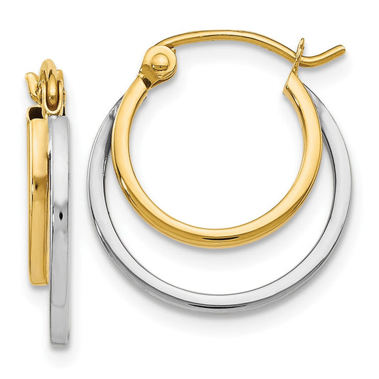 14K Two-Tone Polished Hinged Hoop Earrings