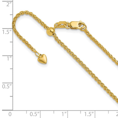 22 Inch 10K Yellow Gold Adjustable 1.6mm Semi Solid Spiga Chain Necklace