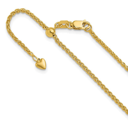 22 Inch 10K Yellow Gold Adjustable 1.6mm Semi Solid Spiga Chain Necklace