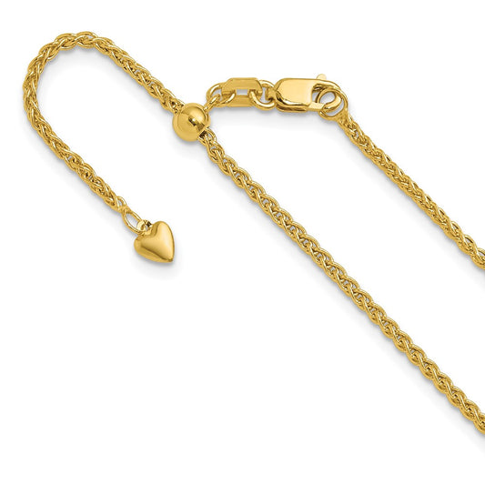 22 Inch 10K Yellow Gold Adjustable 1.6mm Semi Solid Spiga Chain Necklace