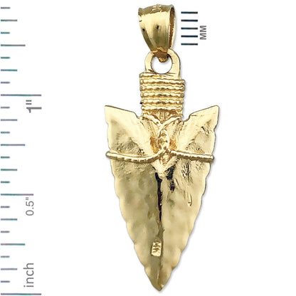 14K Gold Native 3D Arrowhead Pendant