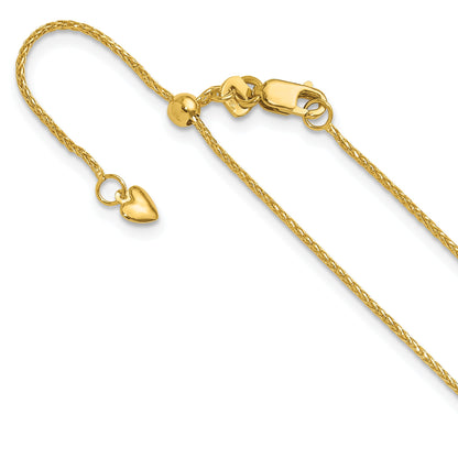 22 Inch 10K Yellow Gold Adjustable 1mm D/C Wheat Chain Necklace