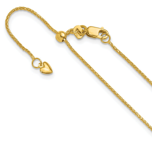 22 Inch 10K Yellow Gold Adjustable 1mm D/C Wheat Chain Necklace