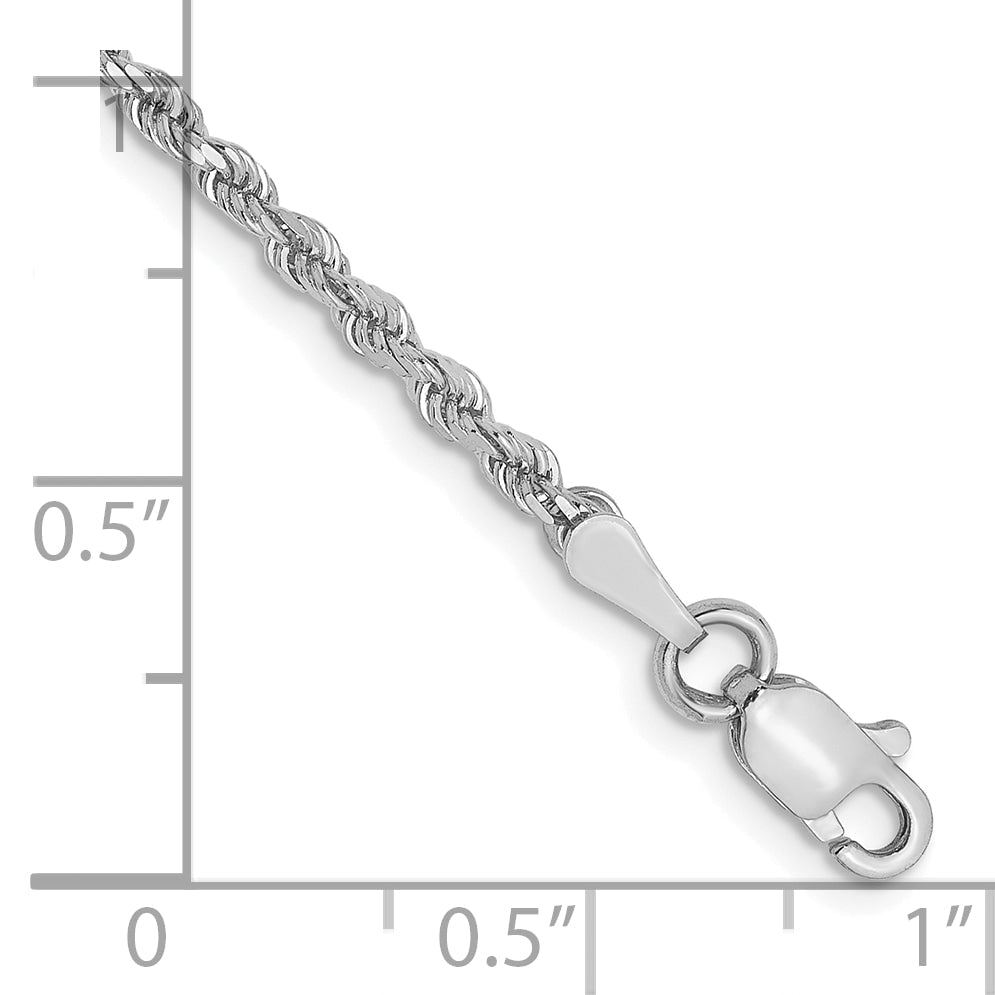 7 Inch 10K White Gold 2mm Diamond Cut Rope Chain Bracelet