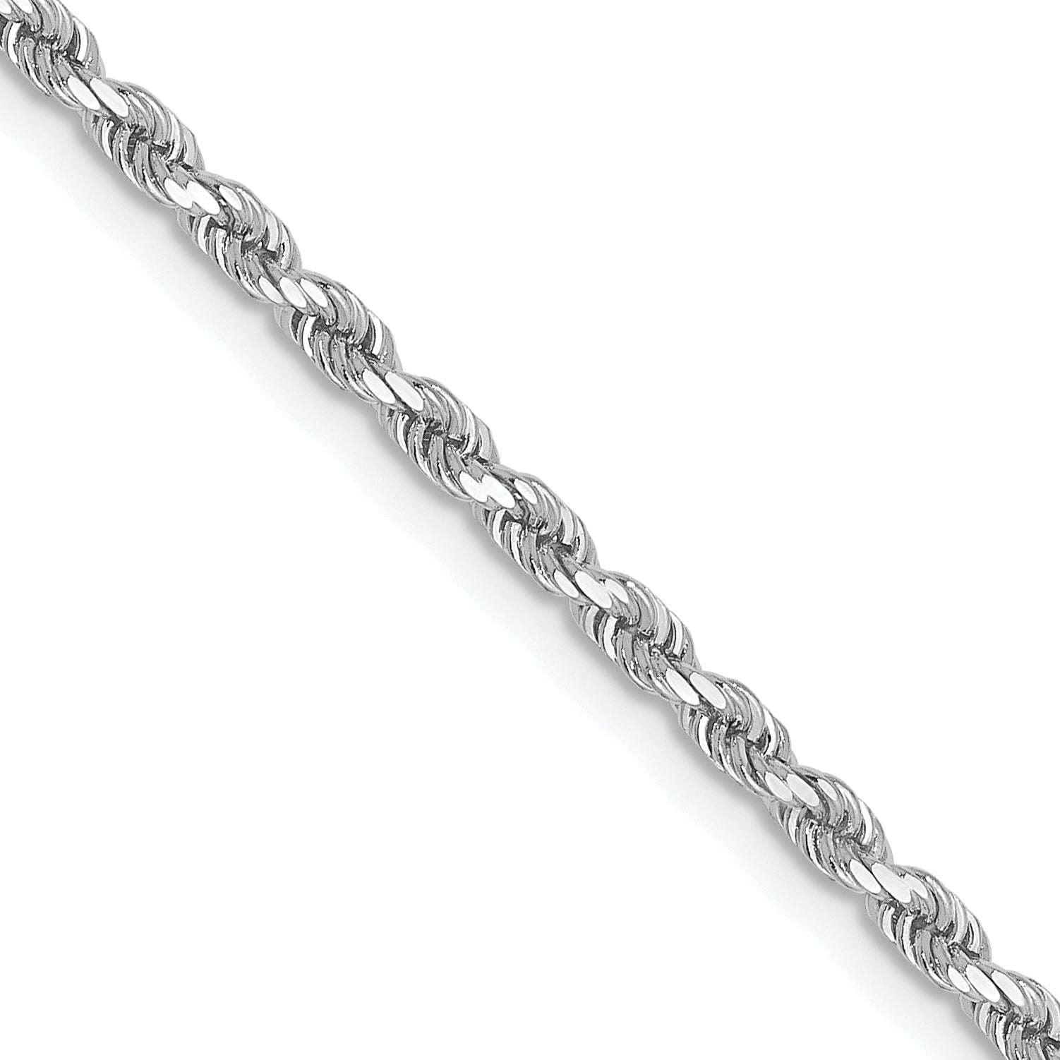 24 Inch 10K White Gold 2mm Diamond Cut Rope Chain Necklace