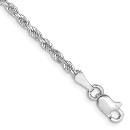 8 Inch 10K White Gold 2.5mm Diamond Cut Rope Chain Bracelet
