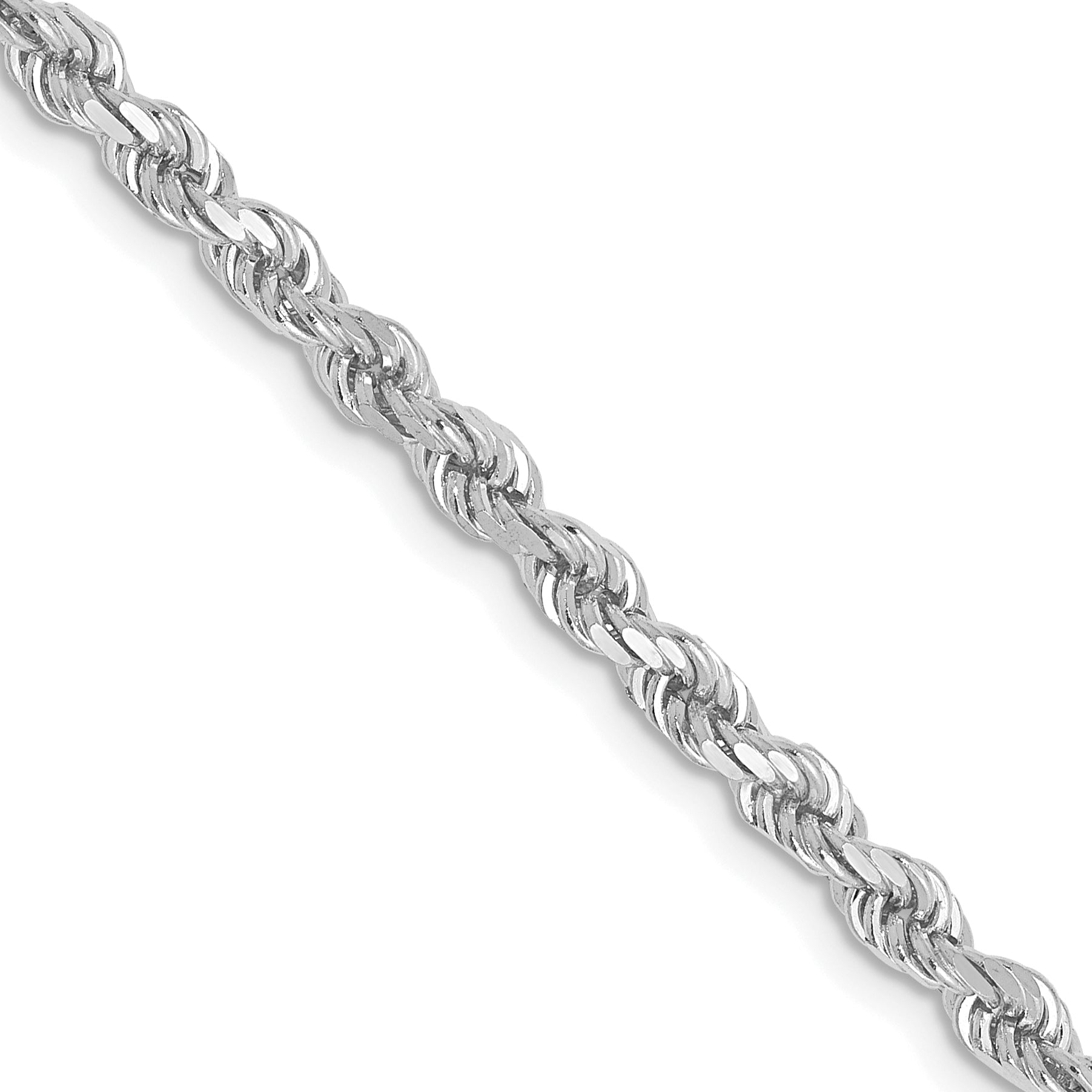 2 Inch 10K White Gold 2.75mm Diamond Cut Rope Chain Necklace