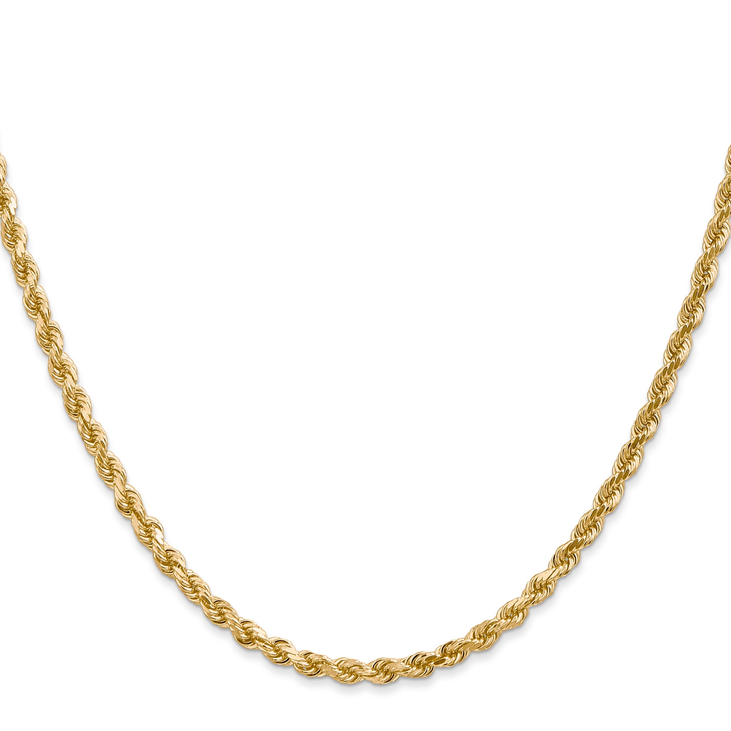 2 Inch 10K White Gold 3mm Diamond Cut Rope Chain Necklace