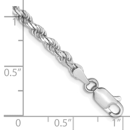 8 Inch 10K White Gold 3mm Diamond Cut Rope Chain Bracelet