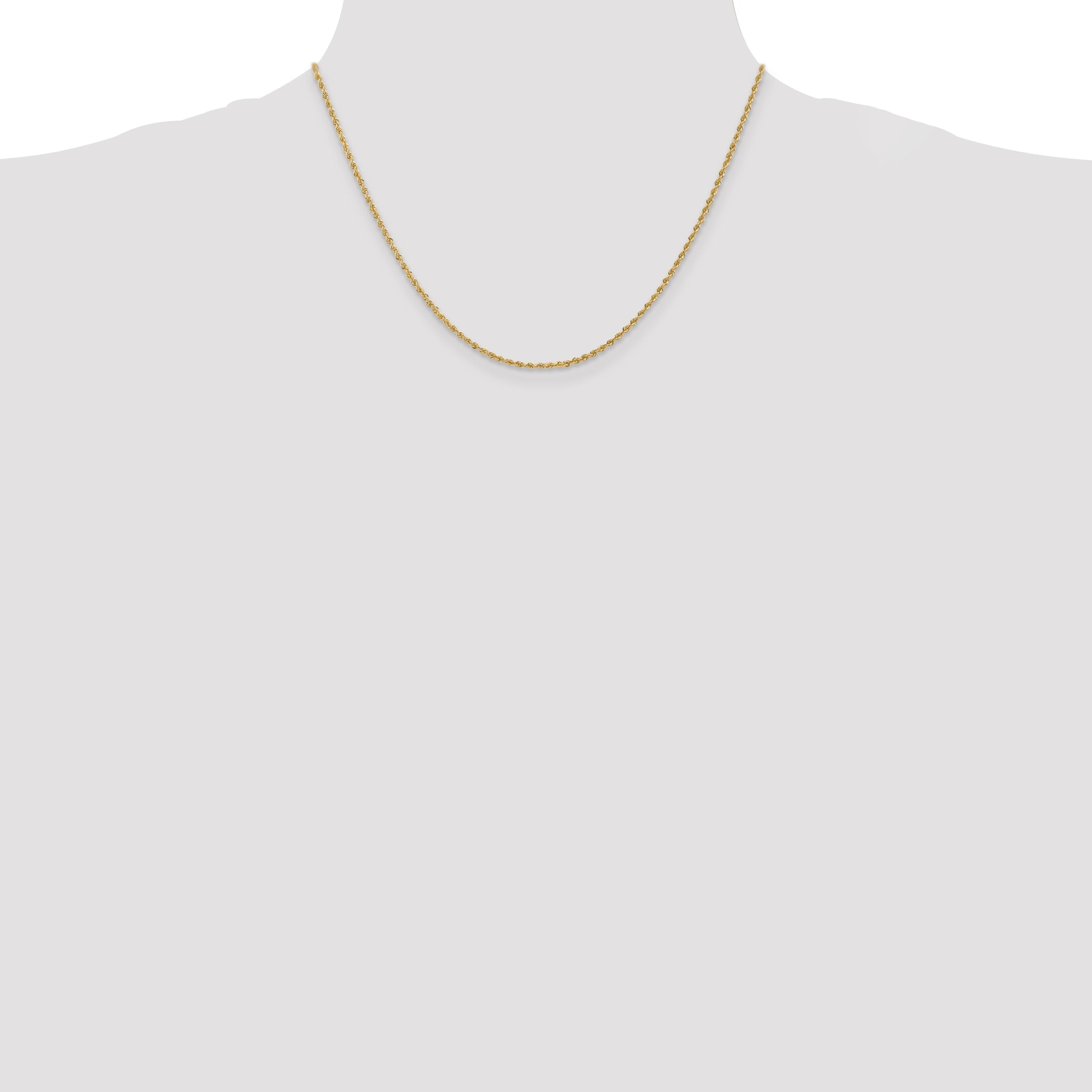 18 Inch 10K Yellow Gold 1.6mm Solid Regular Rope Chain Necklace