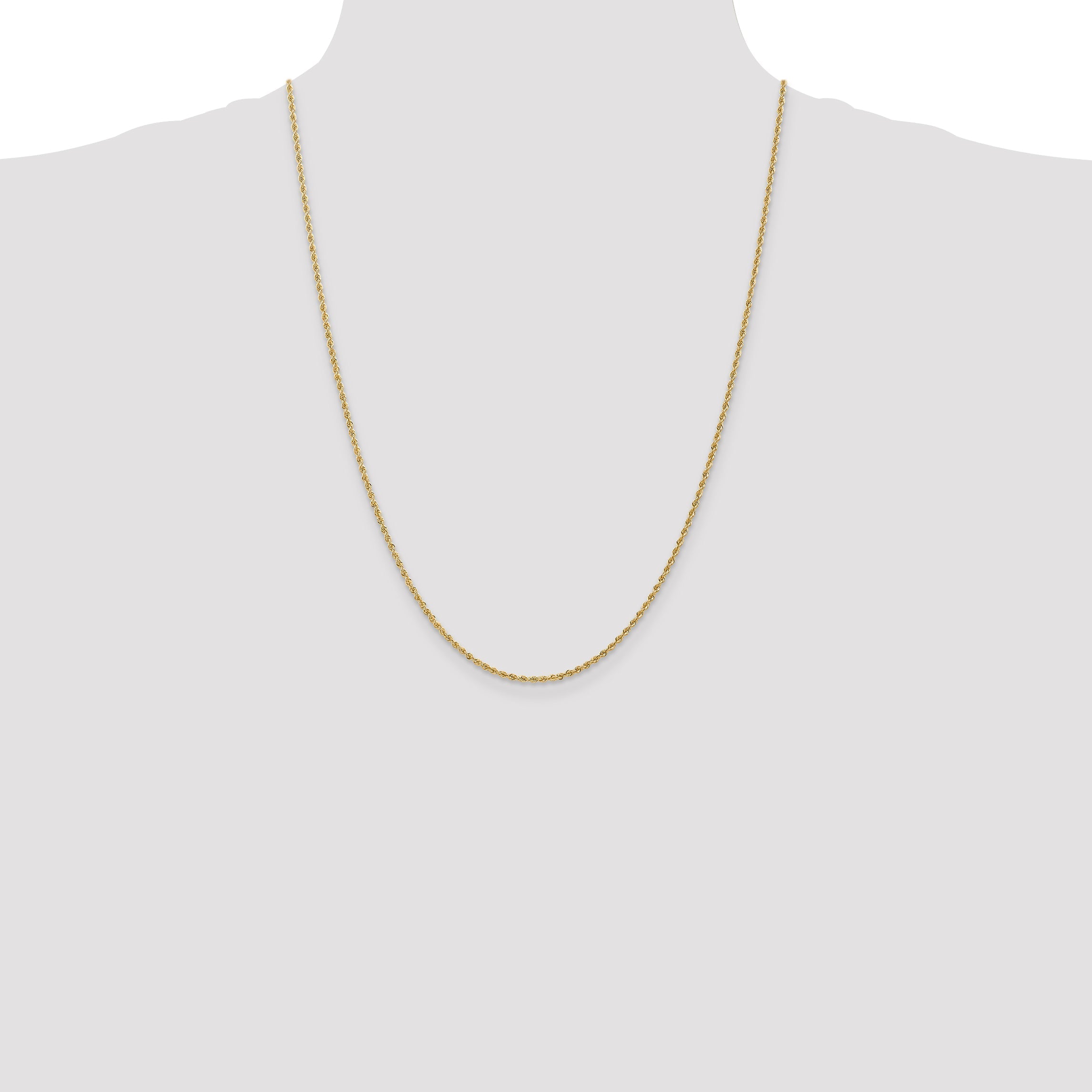 24 Inch 10K Yellow Gold 1.6mm Solid Regular Rope Chain Necklace