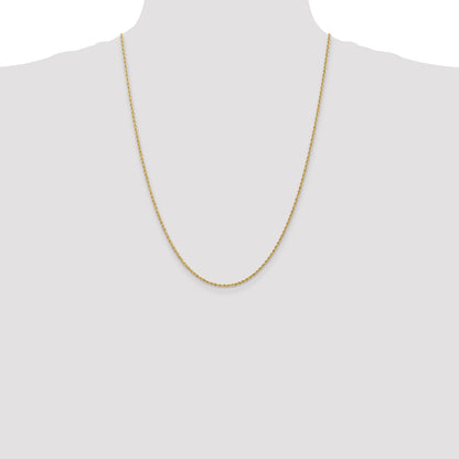 24 Inch 10K Yellow Gold 1.6mm Solid Regular Rope Chain Necklace