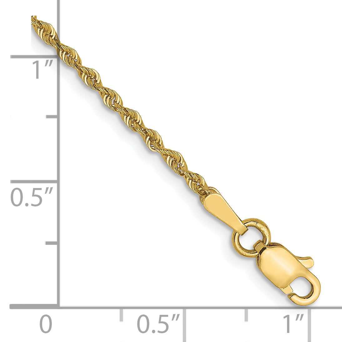 7 Inch 10K Yellow Gold 1.6mm Solid Regular Rope Chain Bracelet