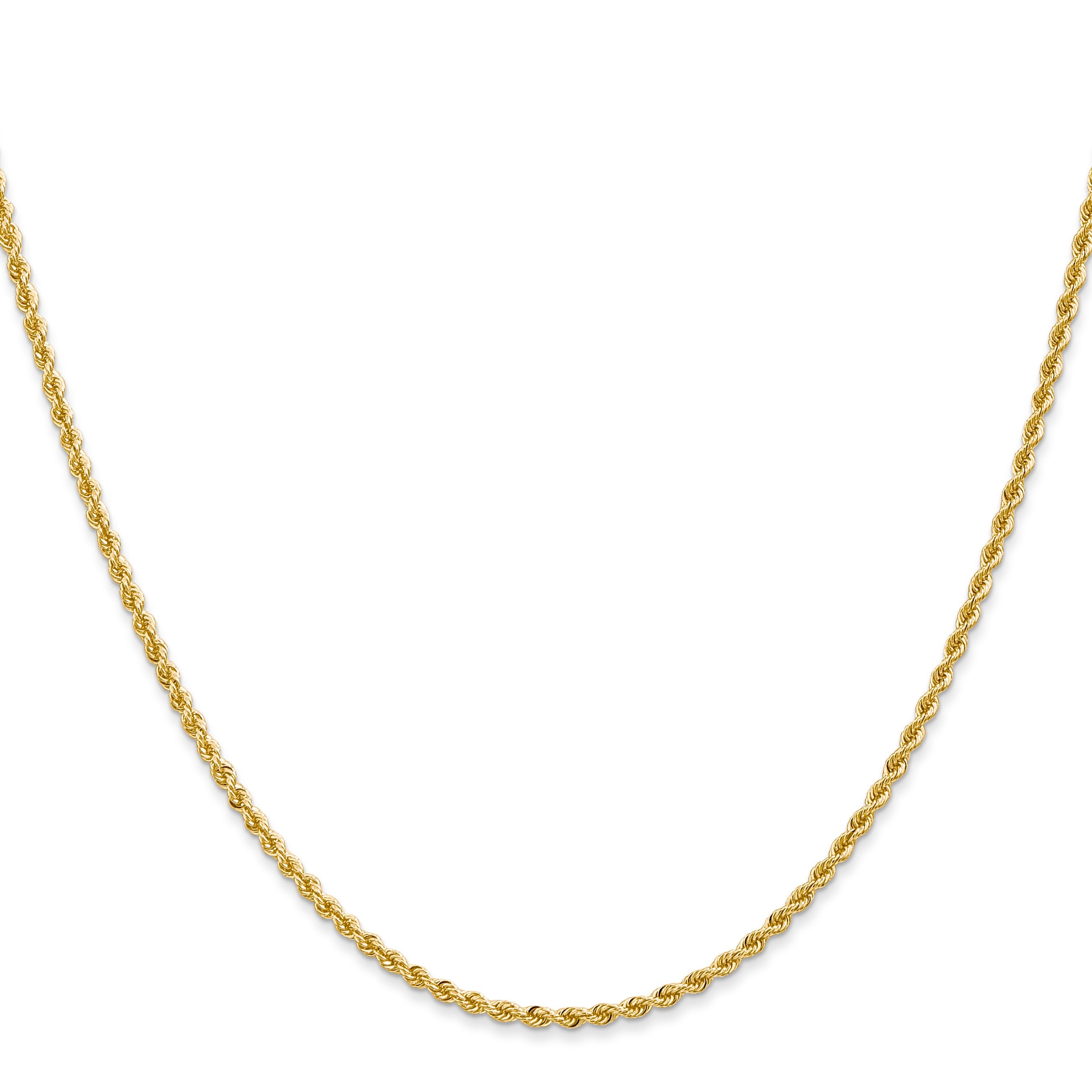 18 Inch 10K Yellow Gold 2mm Solid Regular Rope Chain Necklace