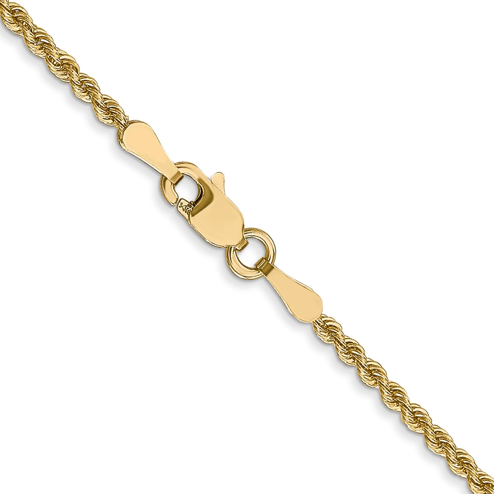 2 Inch 10K Yellow Gold 2mm Solid Regular Rope Chain Necklace