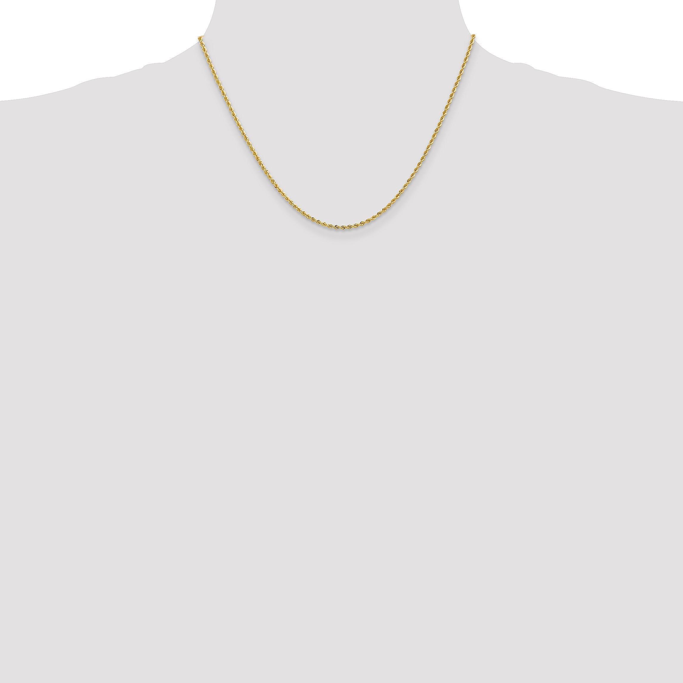 18 Inch 10K Yellow Gold 2mm Solid Regular Rope Chain Necklace