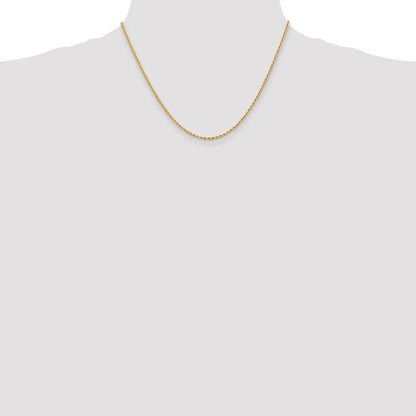 18 Inch 10K Yellow Gold 2mm Solid Regular Rope Chain Necklace