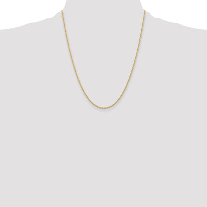 22 Inch 10K Yellow Gold 2mm Solid Regular Rope Chain Necklace