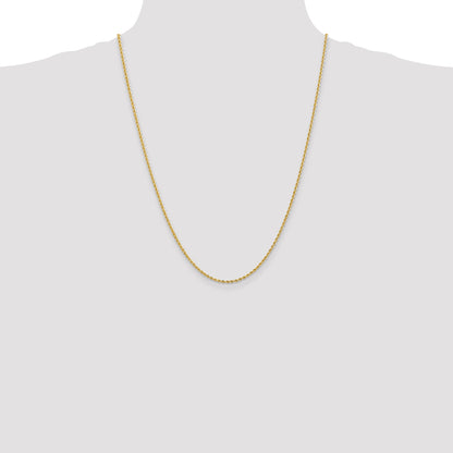 24 Inch 10K Yellow Gold 2mm Solid Regular Rope Chain Necklace