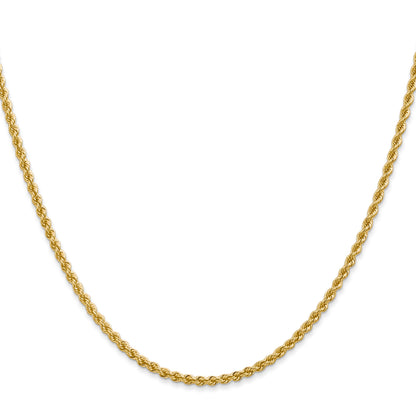 18 Inch 10K Yellow Gold 2.25mm Solid Regular Rope Chain Necklace