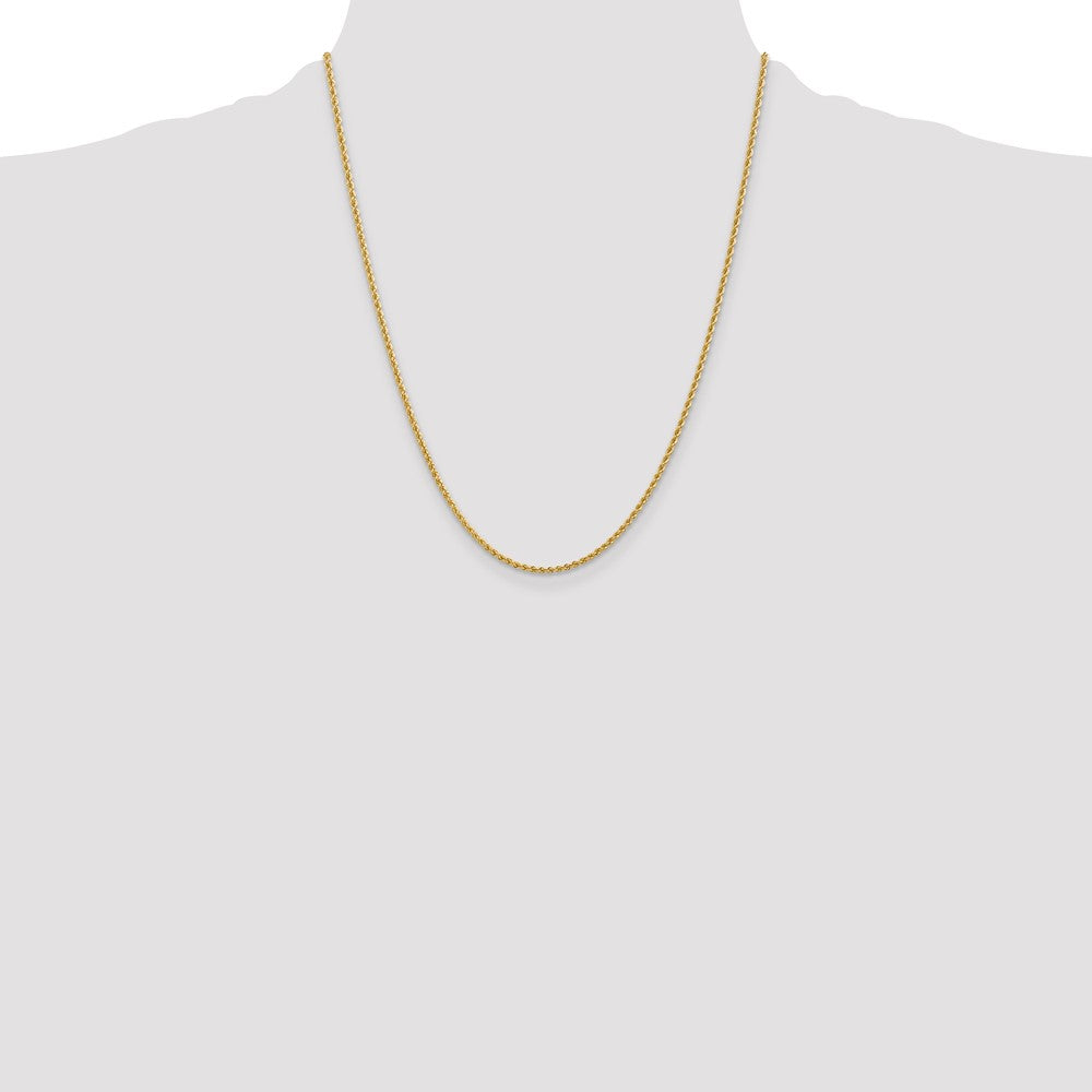 22 Inch 10K Yellow Gold 2.25mm Solid Regular Rope Chain Necklace