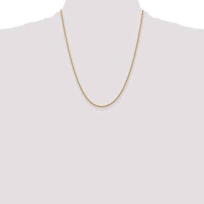 22 Inch 10K Yellow Gold 2.25mm Solid Regular Rope Chain Necklace