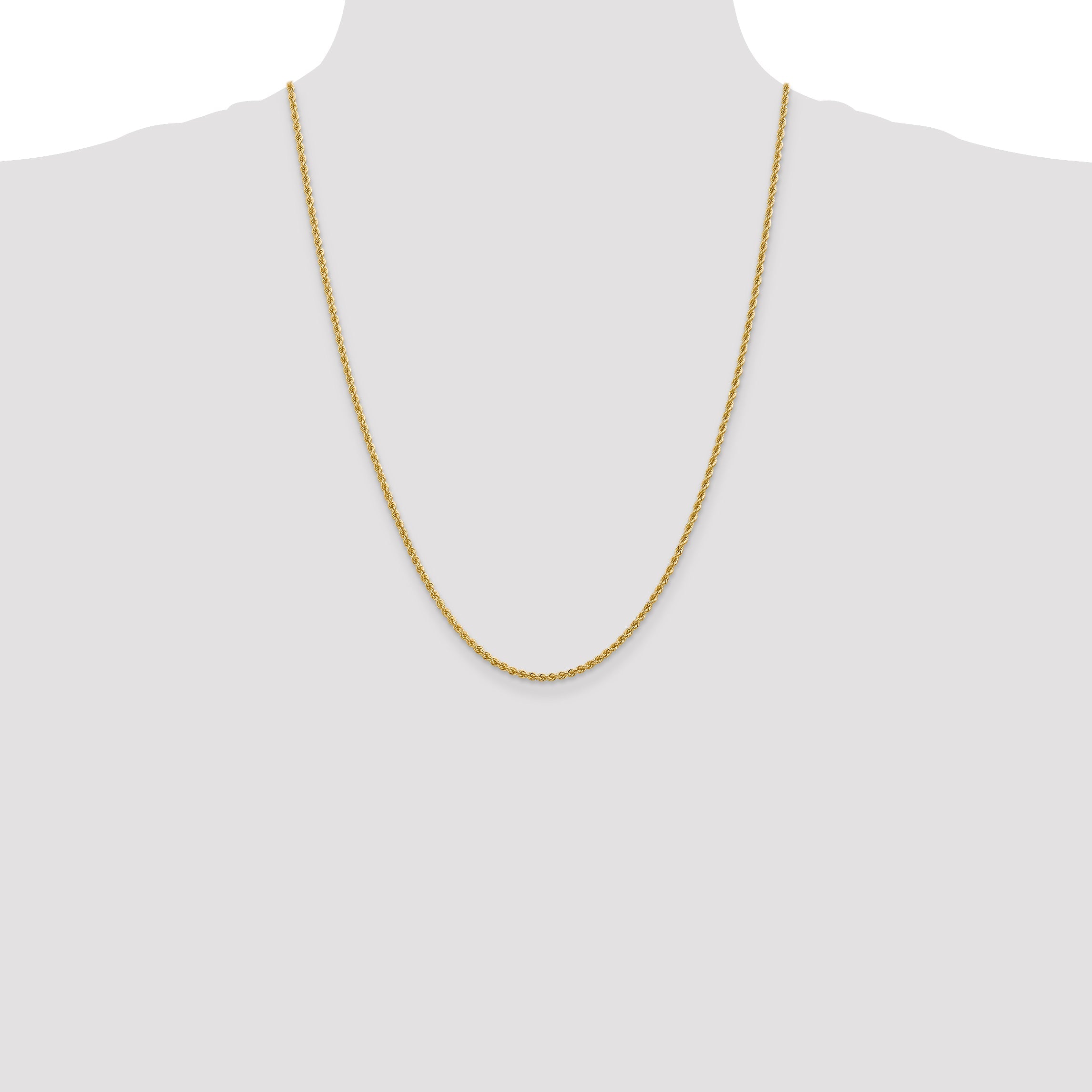 24 Inch 10K Yellow Gold 2.25mm Solid Regular Rope Chain Necklace