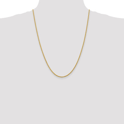 24 Inch 10K Yellow Gold 2.25mm Solid Regular Rope Chain Necklace