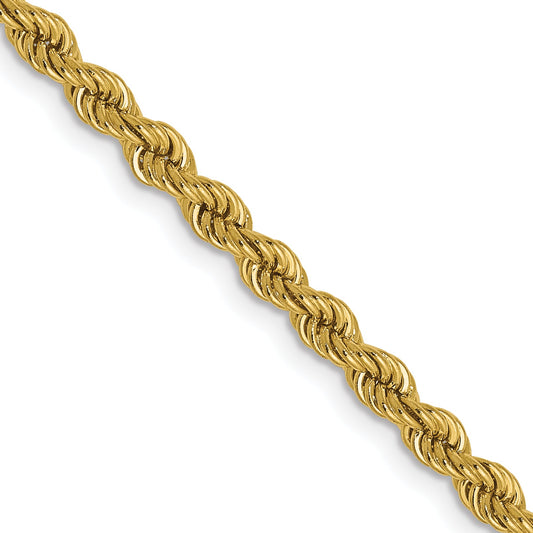 18 Inch 10K Yellow Gold 2.25mm Solid Regular Rope Chain Necklace