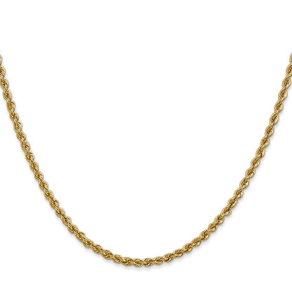 22 Inch 10K Yellow Gold 2.5mm Solid Regular Rope Chain Necklace