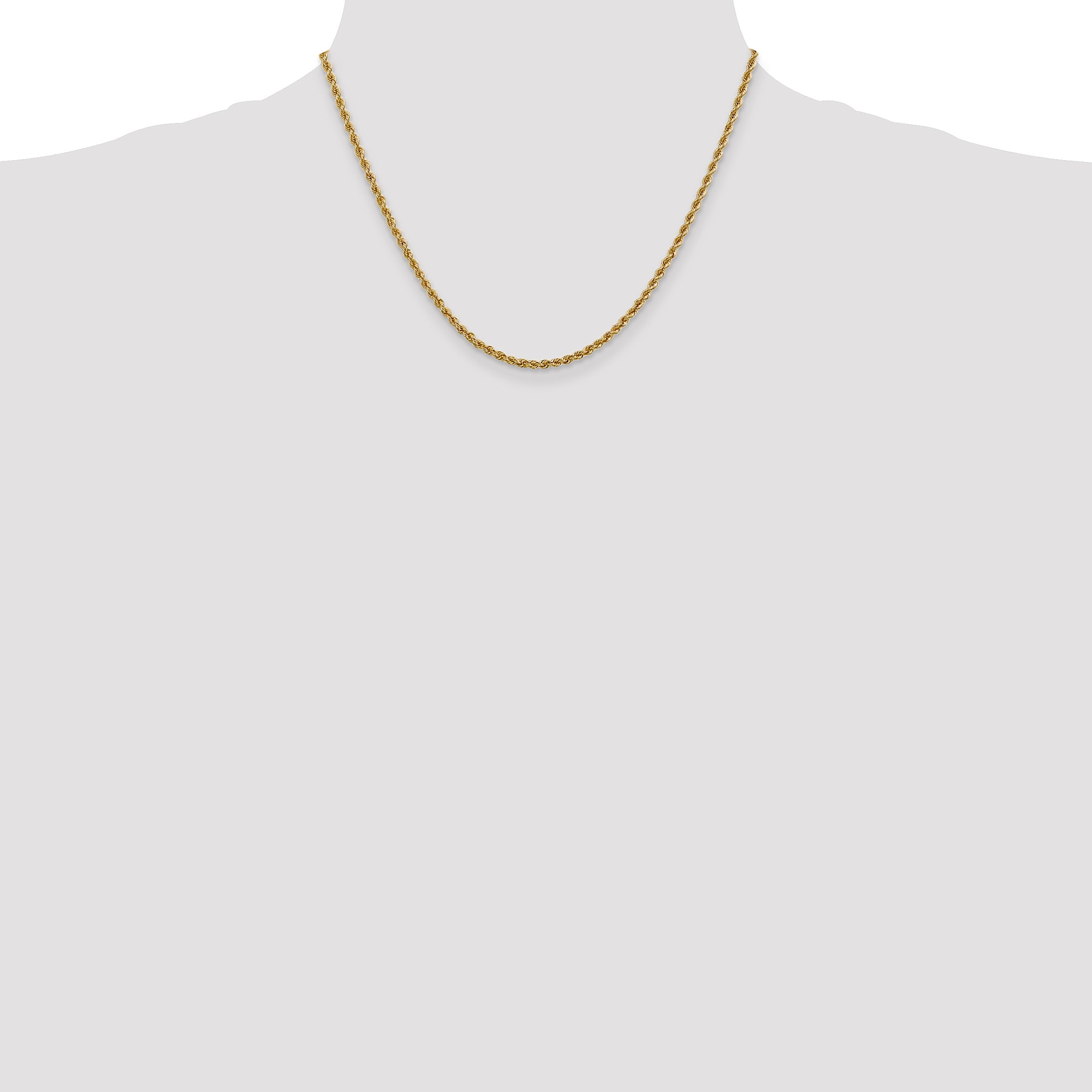 18 Inch 10K Yellow Gold 2.5mm Solid Regular Rope Chain Necklace