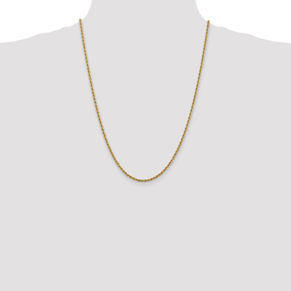 24 Inch 10K Yellow Gold 2.5mm Solid Regular Rope Chain Necklace