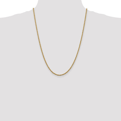 24 Inch 10K Yellow Gold 2.5mm Solid Regular Rope Chain Necklace