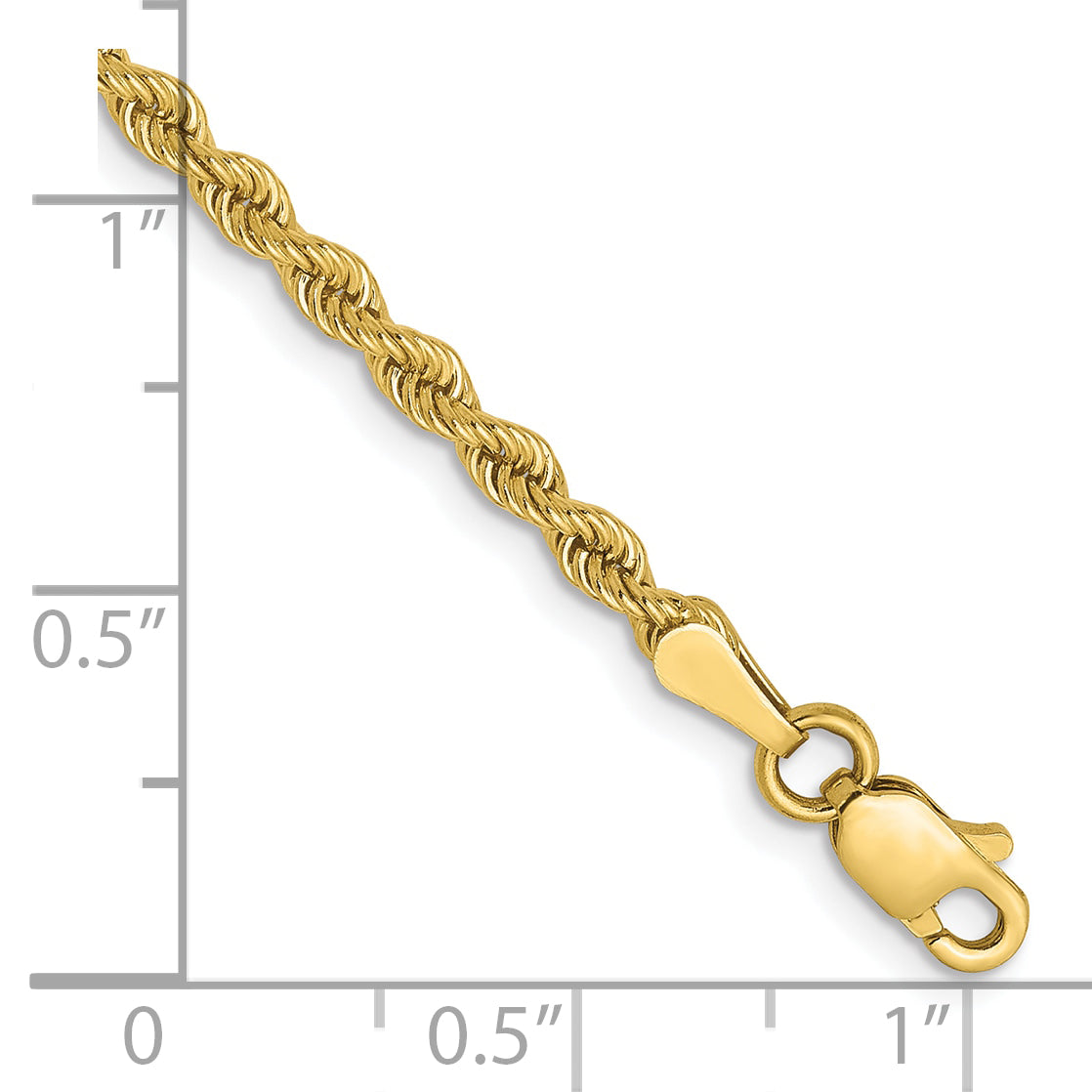 7 Inch 10K Yellow Gold 2.5mm Solid Regular Rope Chain Bracelet