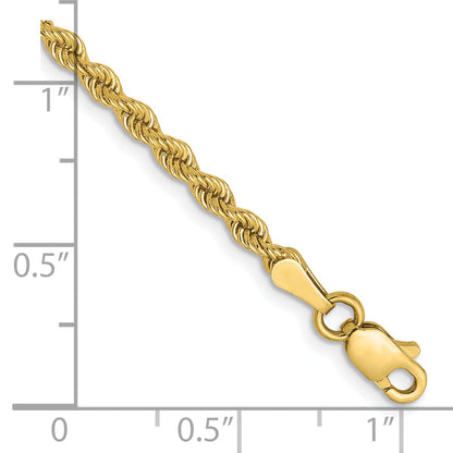 7 Inch 10K Yellow Gold 2.5mm Solid Regular Rope Chain Bracelet