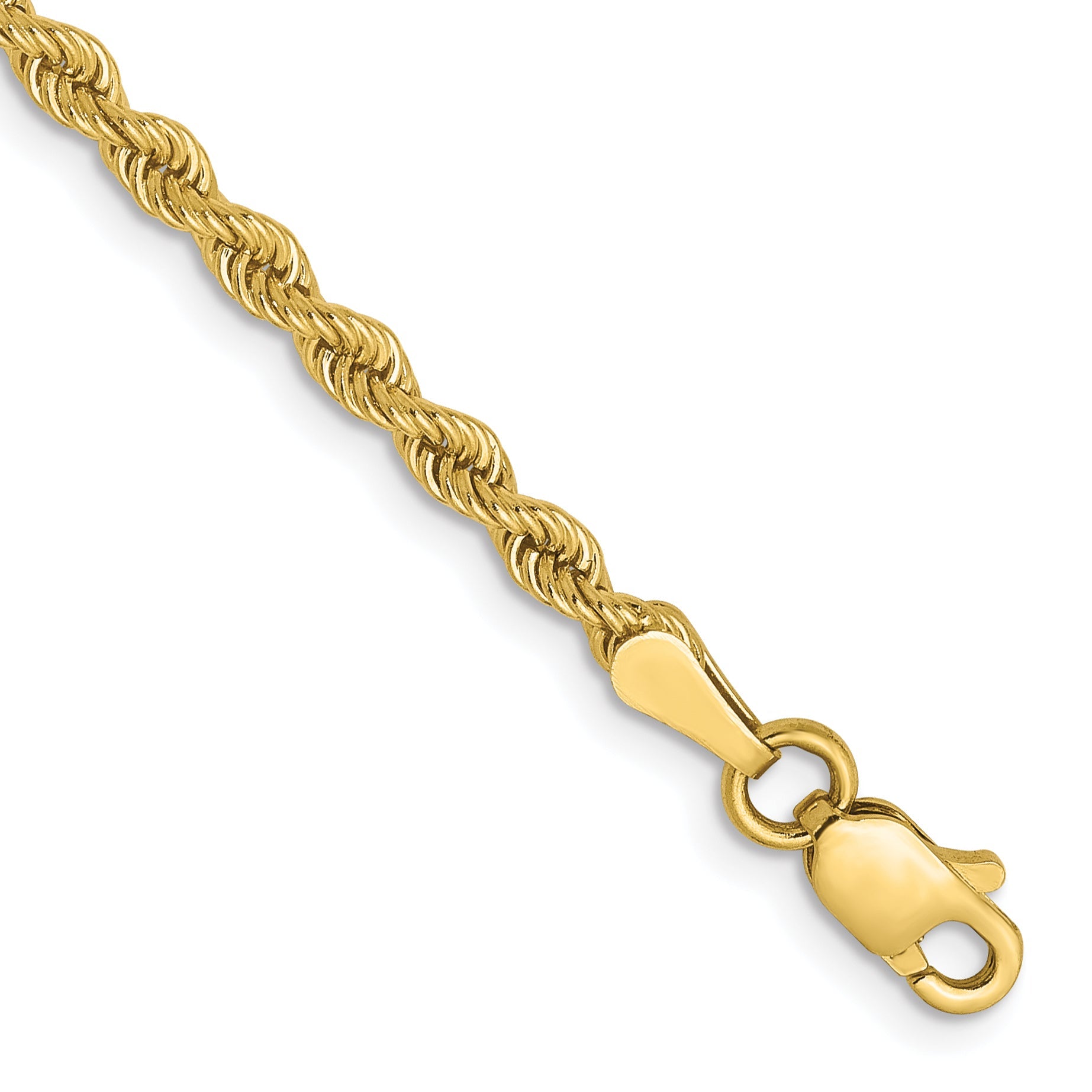 7 Inch 10K Yellow Gold 2.5mm Solid Regular Rope Chain Bracelet