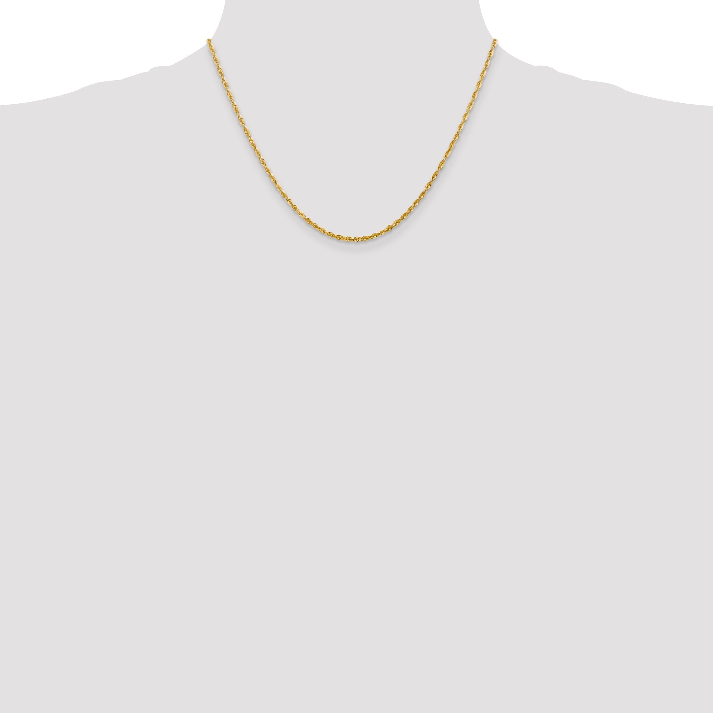 18 Inch 10K Yellow Gold 2.25mm Diamond Cut Lightweight Rope Chain Necklace