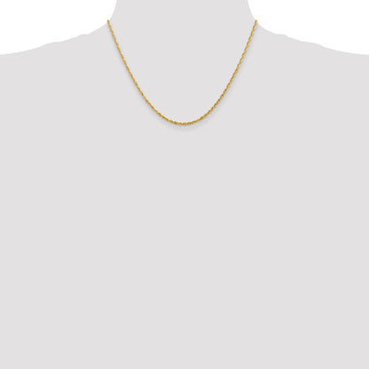 18 Inch 10K Yellow Gold 2.25mm Diamond Cut Lightweight Rope Chain Necklace