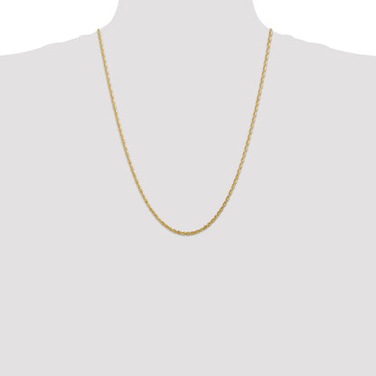 24 Inch 10K Yellow Gold 2.25mm Diamond Cut Lightweight Rope Chain Necklace