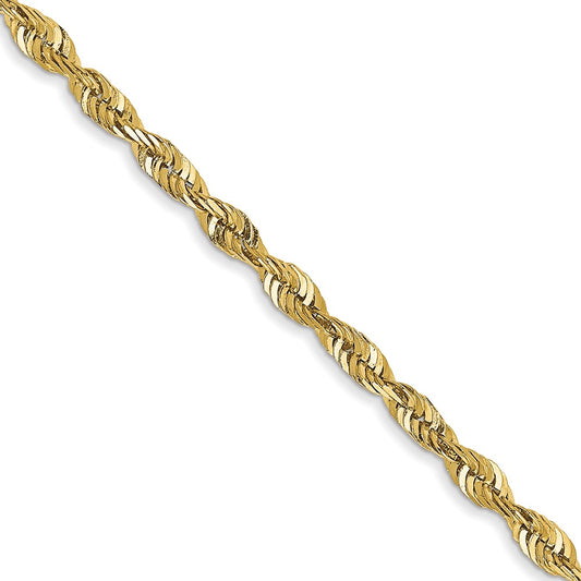 24 Inch 10K Yellow Gold 2.25mm Diamond Cut Lightweight Rope Chain Necklace