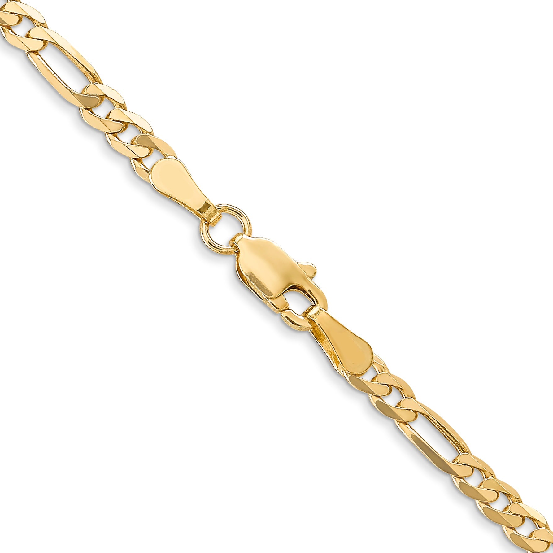 22 Inch 10K Yellow Gold 3.25mm Flat Figaro Chain Necklace