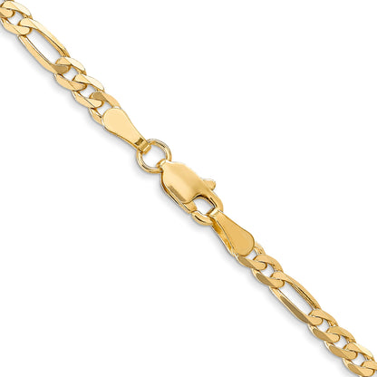 22 Inch 10K Yellow Gold 3.25mm Flat Figaro Chain Necklace