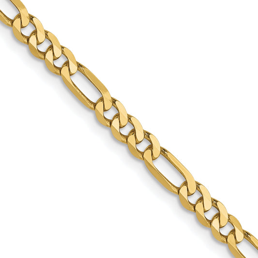 24 Inch 10K Yellow Gold 3.25mm Flat Figaro Chain Necklace