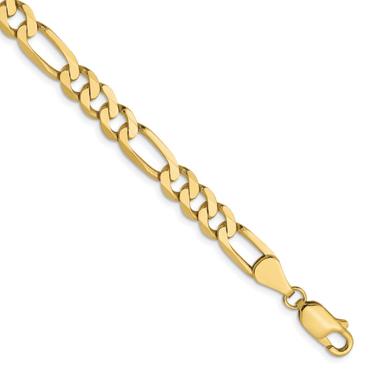 8 Inch 10K Yellow Gold 5.25mm Flat Figaro Chain Bracelet