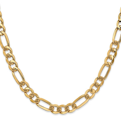 24 Inch 10K Yellow Gold 7mm Flat Figaro Chain Necklace